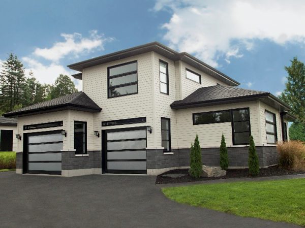 Contemporary house with garage doors